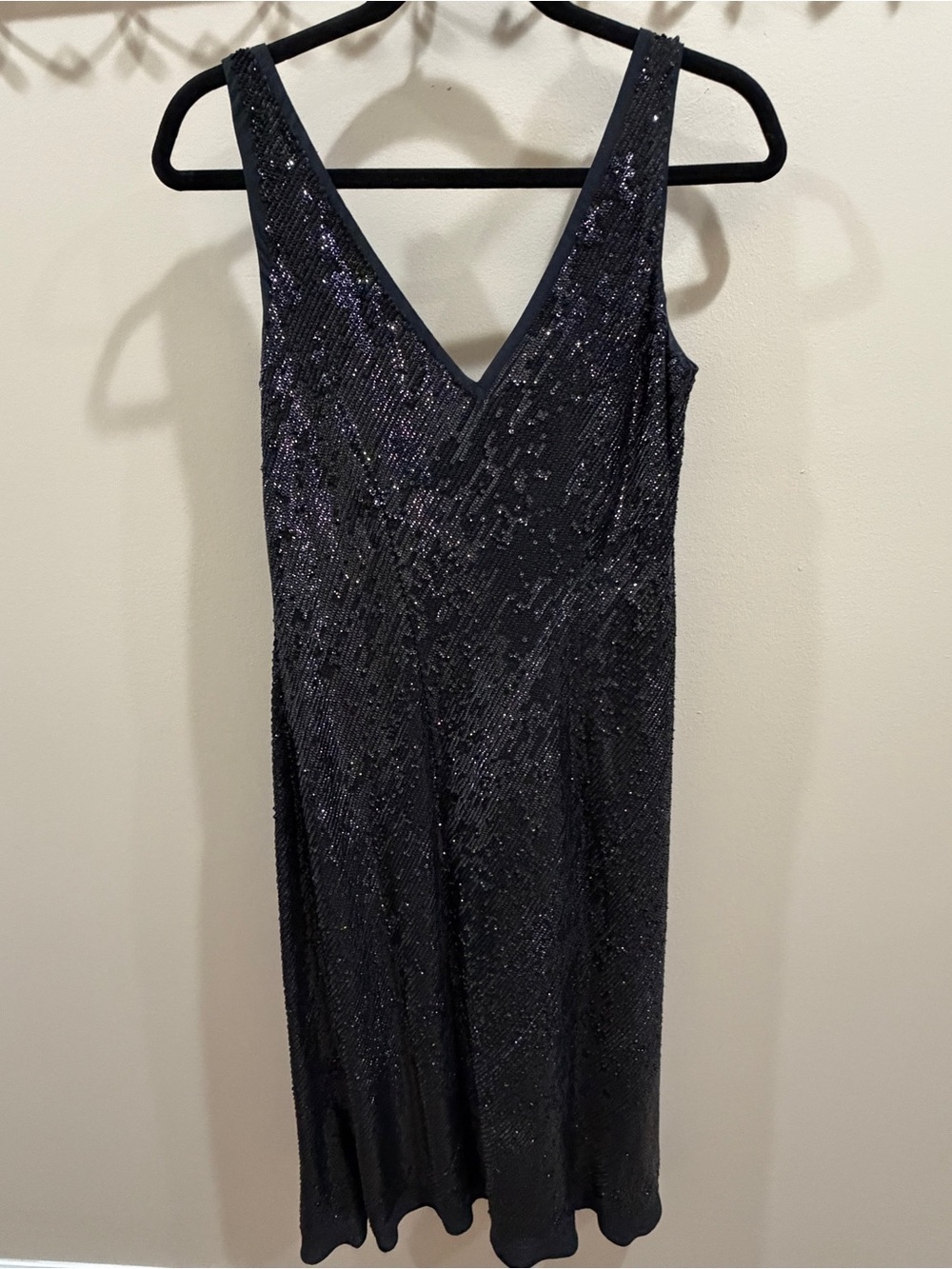 Banana Republic Alina Black Sequin V-Neck Midi Dress Sz 10